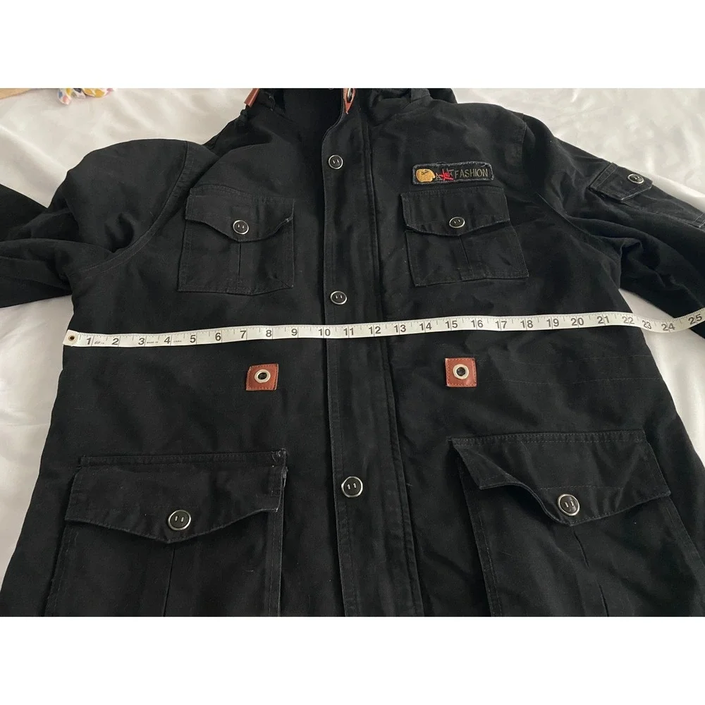 Now's Fashion Mens Utility Field Jacket GORPCORE Canvas Parka Size XL Black